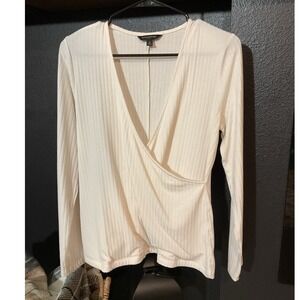 Banana Republic Womens Long Sleeve Wrap Top Cream Ribbed Size Medium